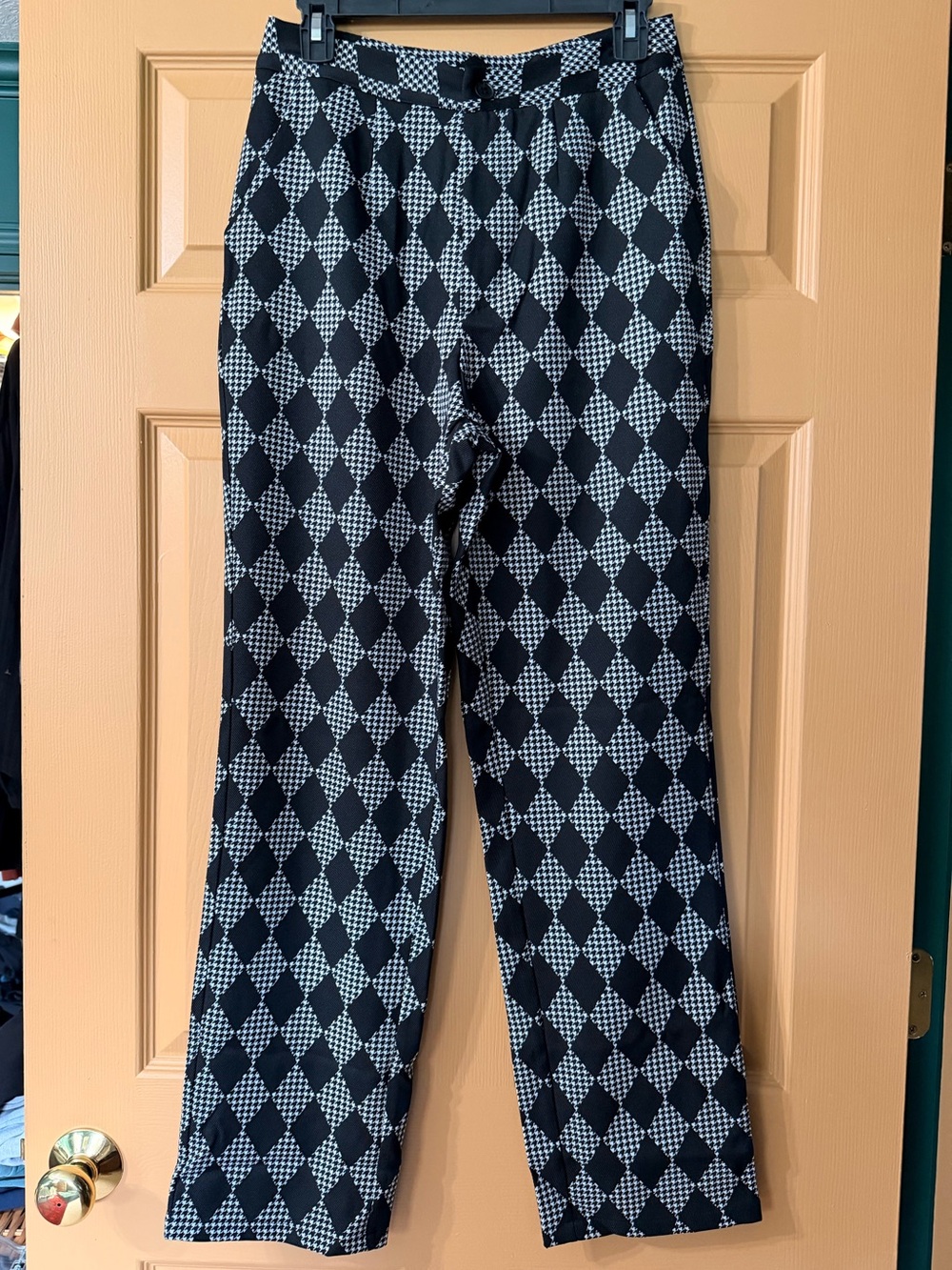 Cider Black and White Diamond-Print Chinos